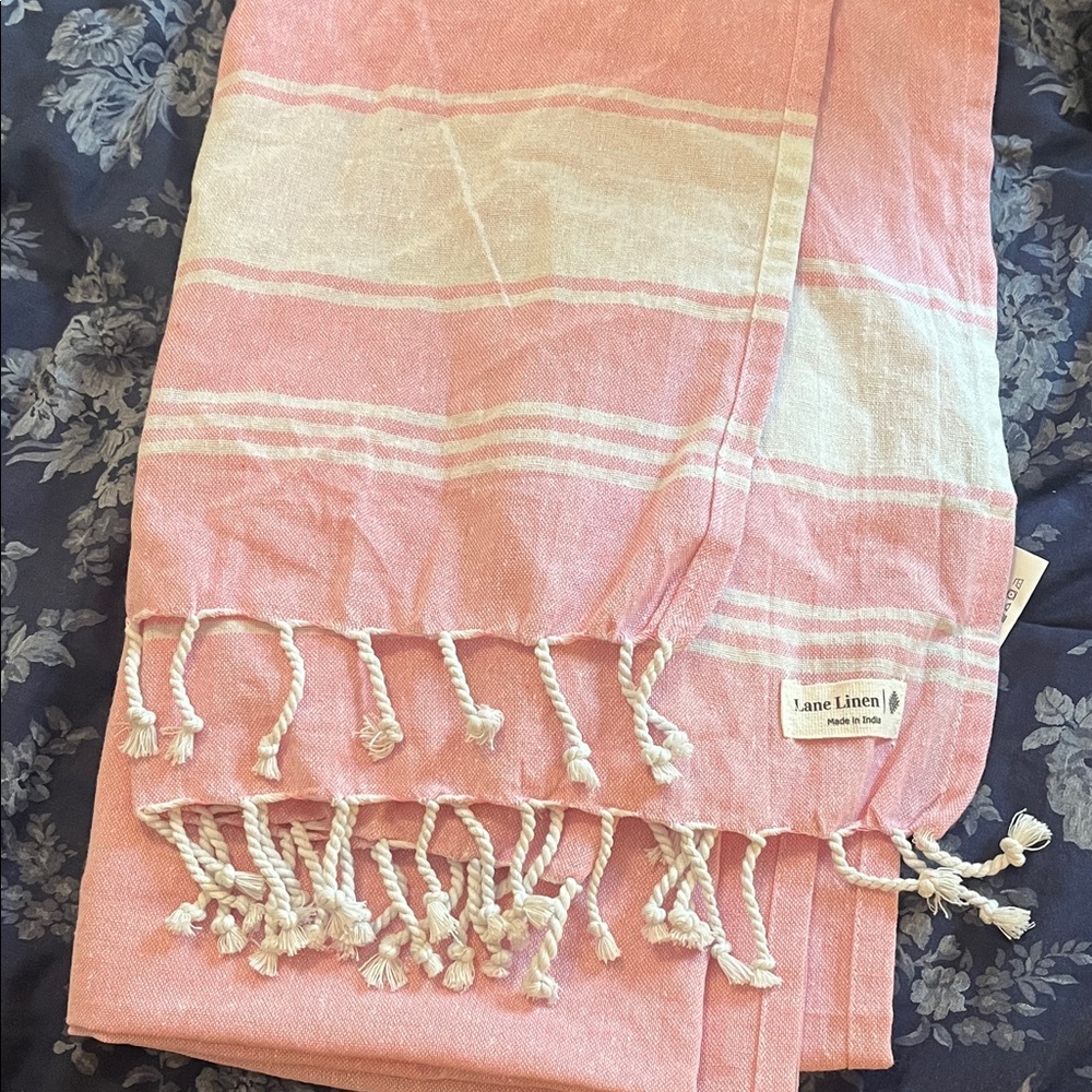 Pink Striped Linen Throw Blanket